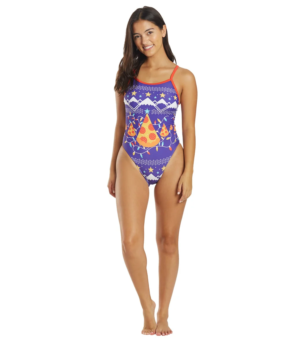 Sporti Limited Edition Ugly Sweater Pizza Tree Thin Strap One Piece Swimsuit - Image 4