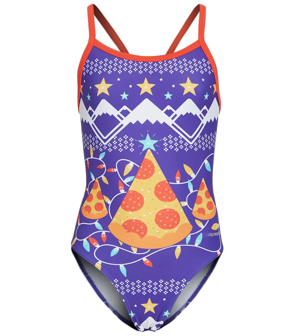 Sporti Limited Edition Ugly Sweater Pizza Tree Thin Strap One Piece Swimsuit Youth (22-28)