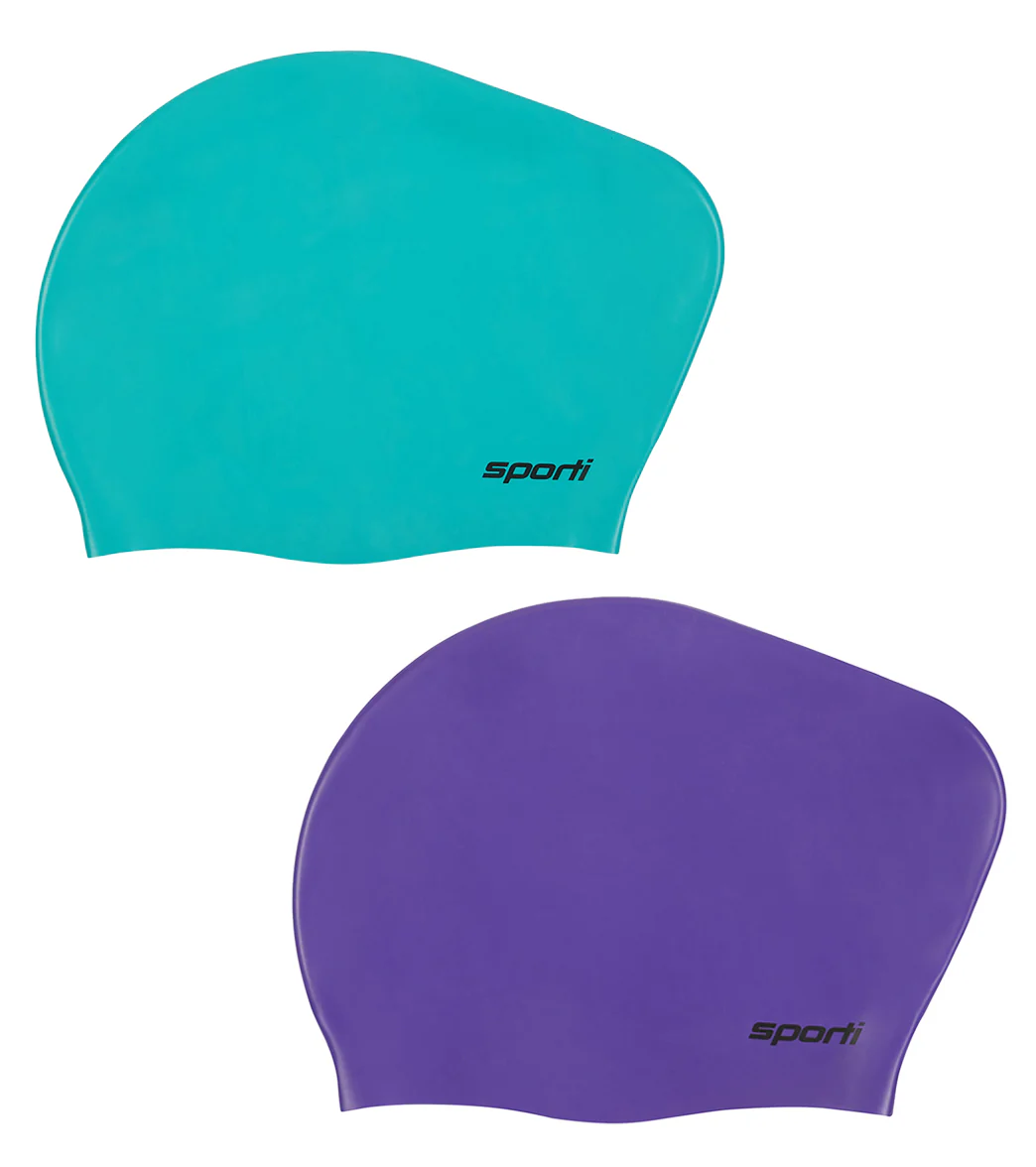 Sporti Long Hair Bun Silicone Swim Cap Set of 2 - Image 2