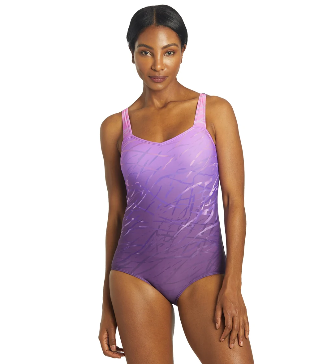 Sporti Moderate Printed Ombre Sweetheart One Piece Swimsuit