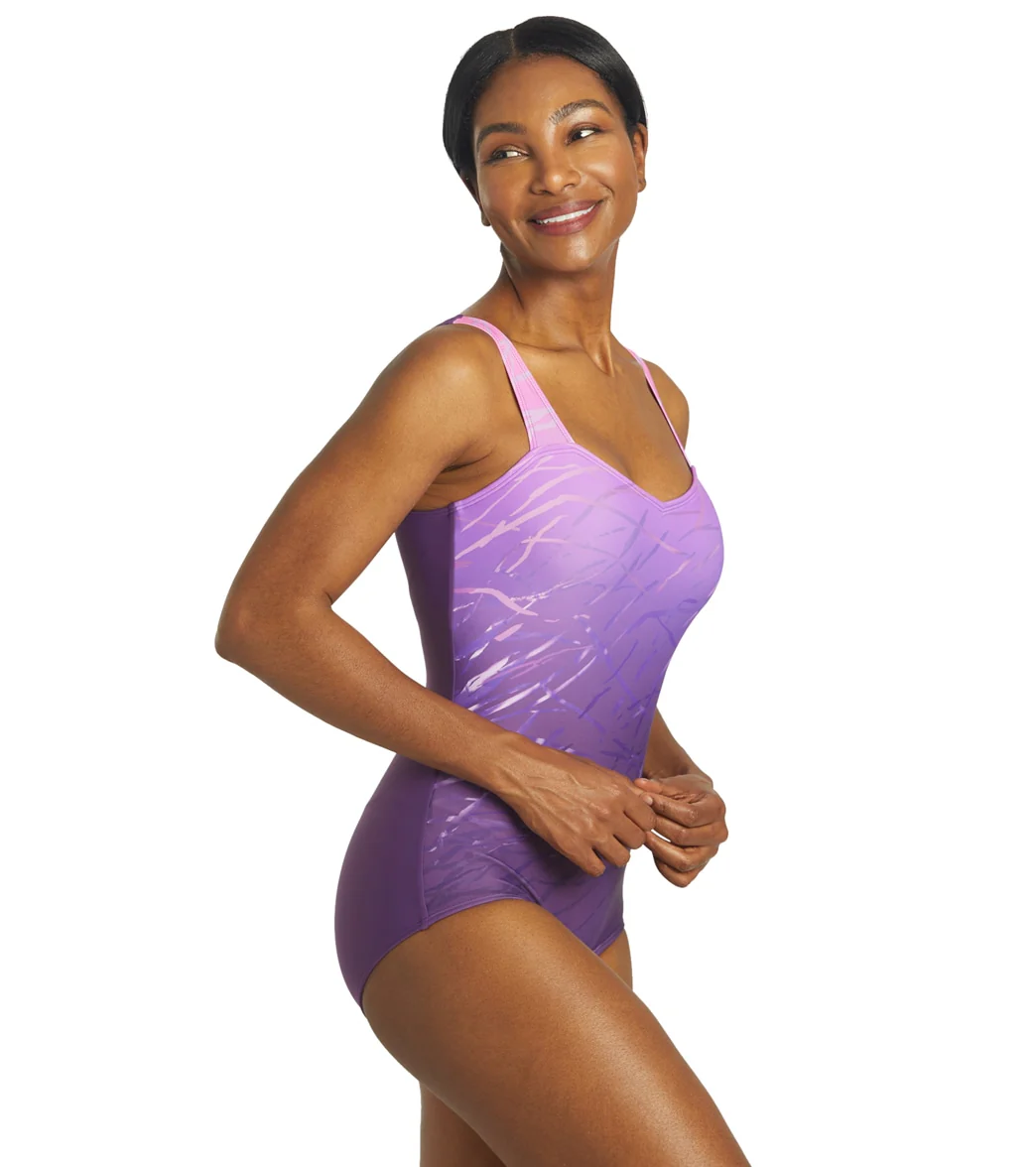 Sporti Moderate Printed Ombre Sweetheart One Piece Swimsuit - Image 2