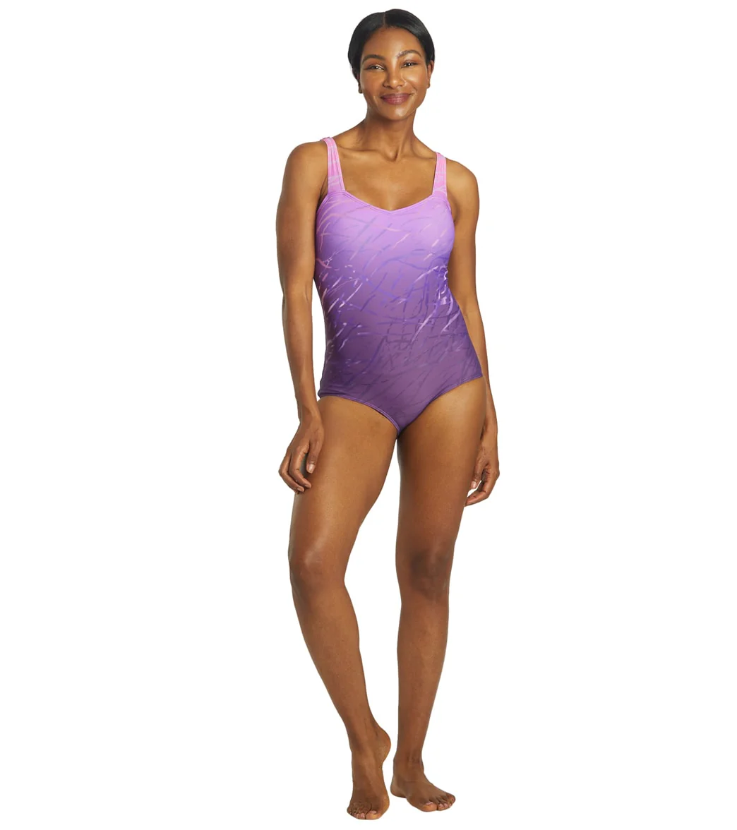Sporti Moderate Printed Ombre Sweetheart One Piece Swimsuit - Image 4