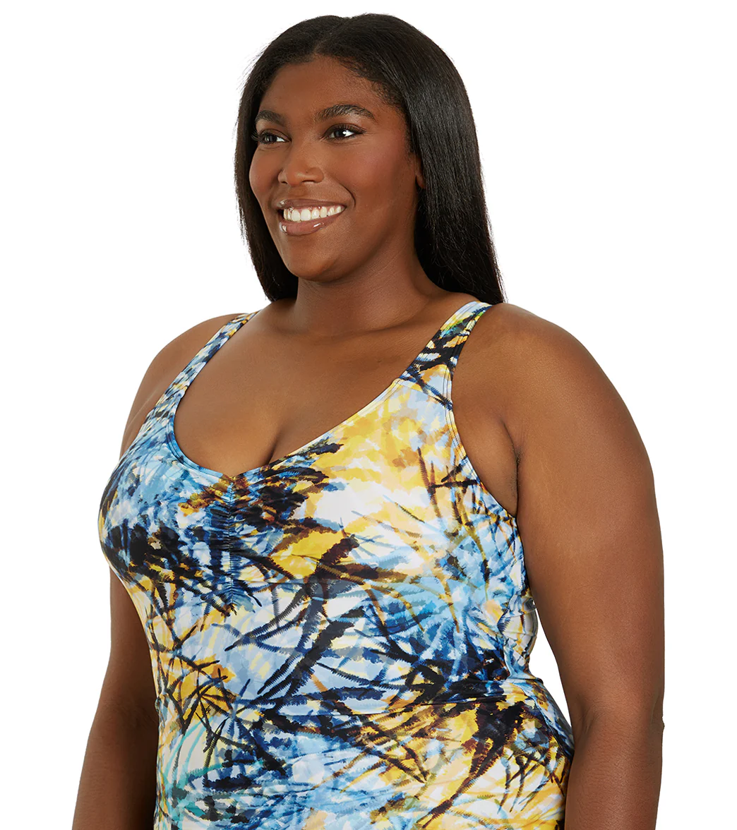 Sporti Plus Size Breezy Palms Conservative Printed Girl Leg One Piece Swimsuit - Image 5