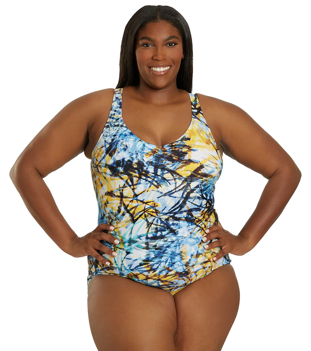 Sporti Plus Size Breezy Palms Conservative Printed Girl Leg One Piece Swimsuit - Image 8