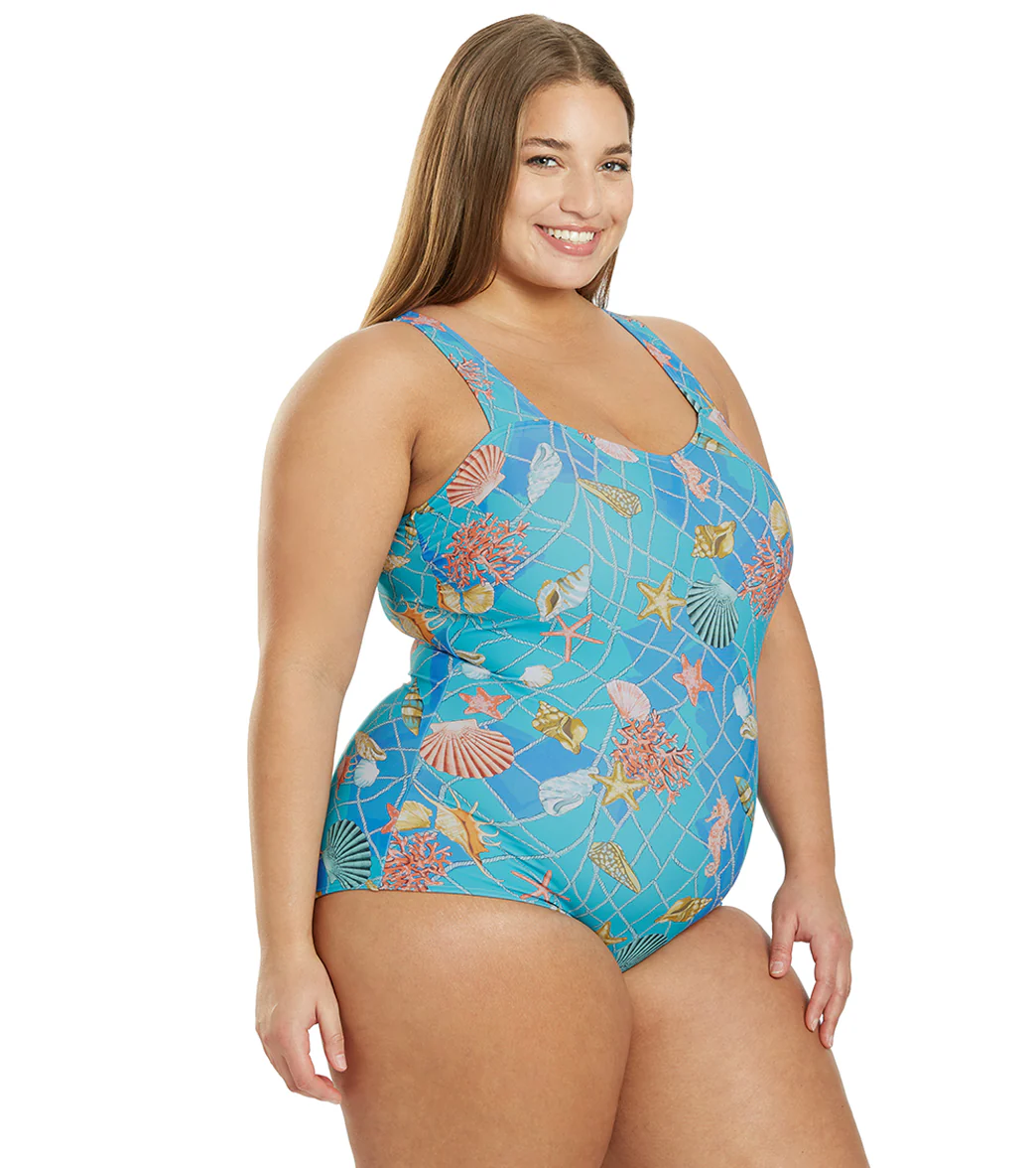 Sporti Plus Size Caribbean Sea Moderate Printed Sweetheart One Piece Swimsuit - Image 2