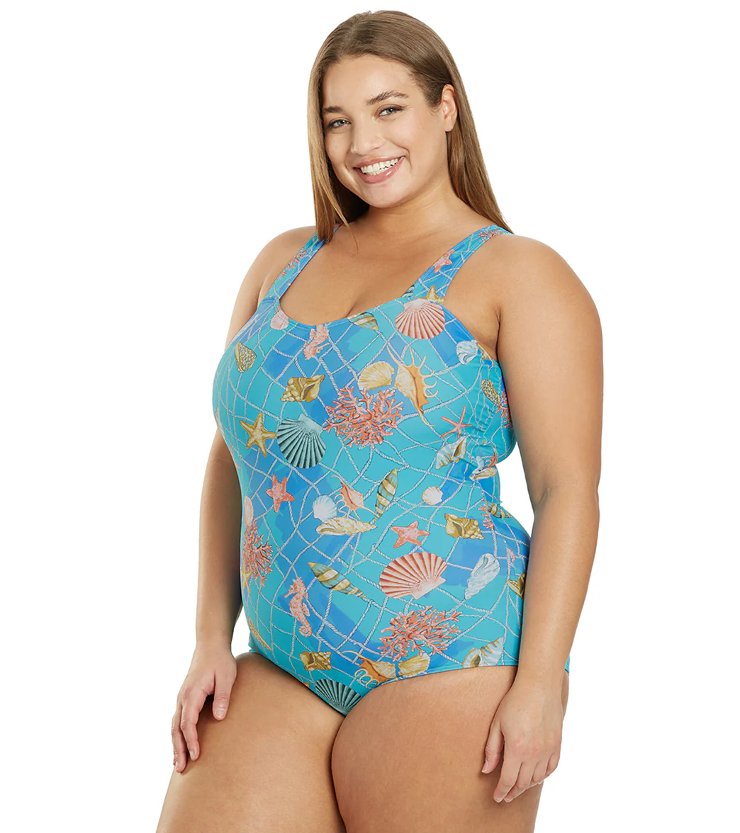 Sporti Plus Size Caribbean Sea Moderate Printed Sweetheart One Piece Swimsuit - Image 4