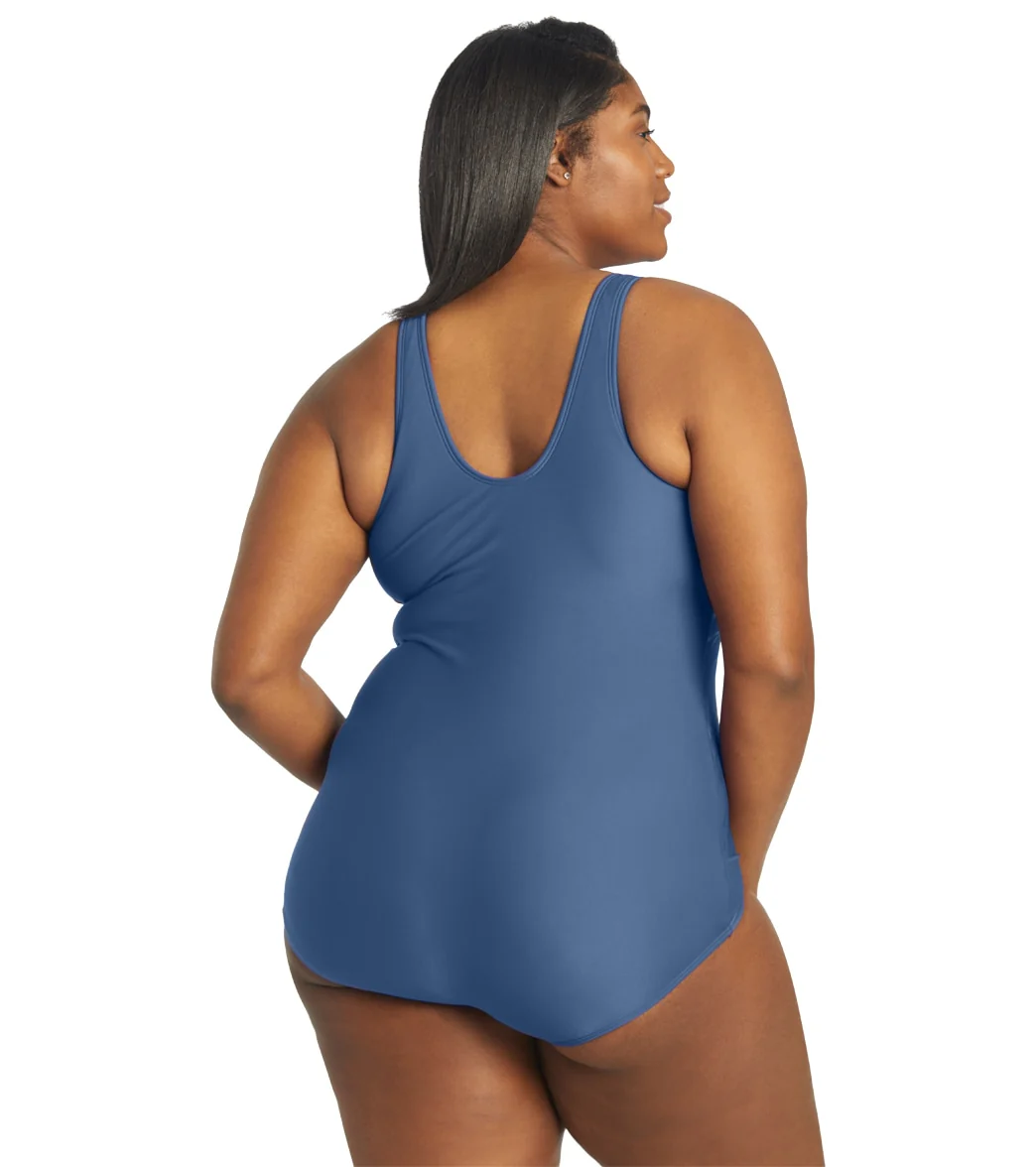 Sporti Plus Size Conservative Printed Ombre Girl Leg One Piece Swimsuit - Image 10