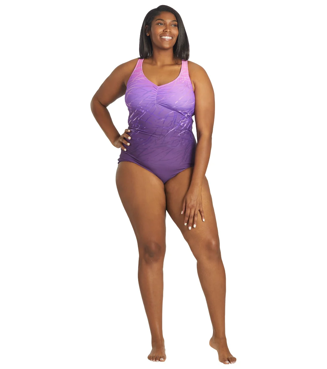 Sporti Plus Size Conservative Printed Ombre Girl Leg One Piece Swimsuit - Image 4
