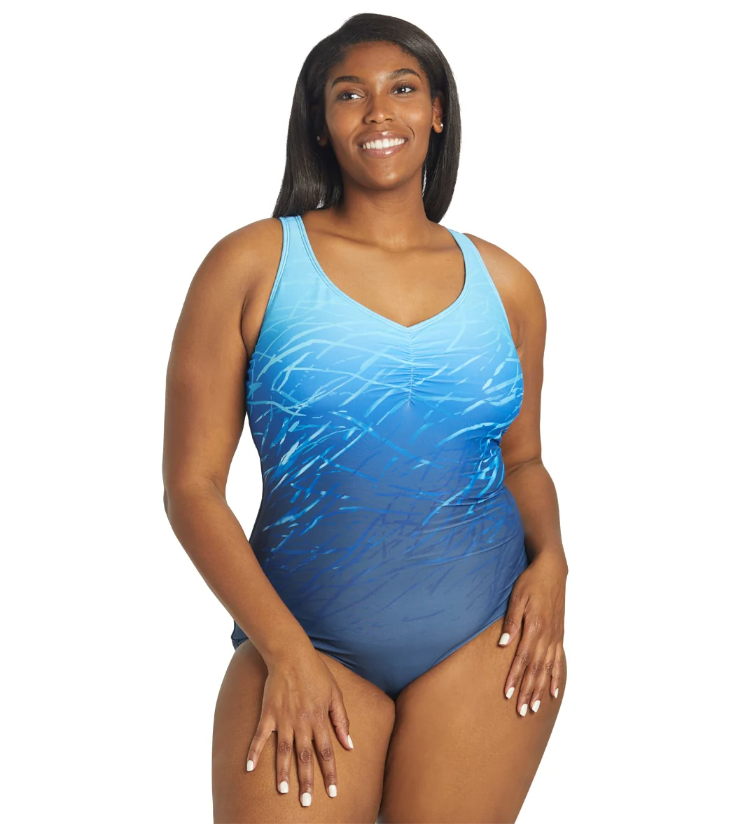 Sporti Plus Size Conservative Printed Ombre Girl Leg One Piece Swimsuit - Image 8