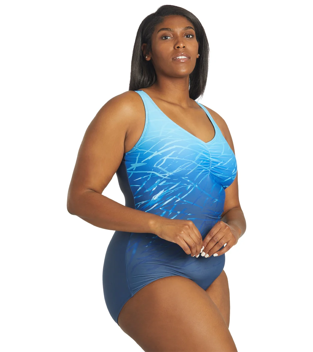 Sporti Plus Size Conservative Printed Ombre Girl Leg One Piece Swimsuit - Image 9