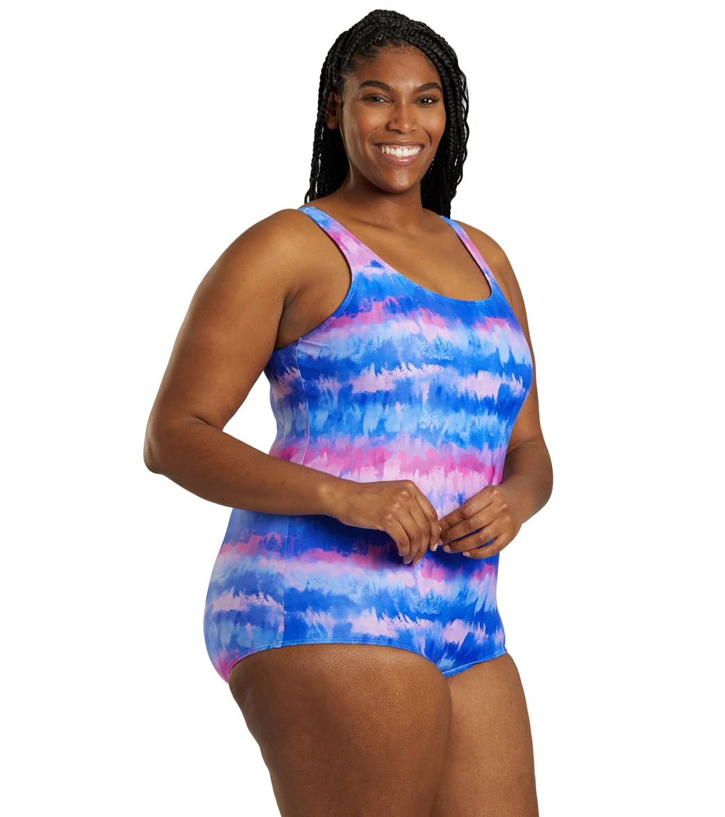 Sporti Plus Size HydroLast Malibu Sunrise Chlorine Resistant Conservative Scoop Back One Piece Swimsuit - Image 2