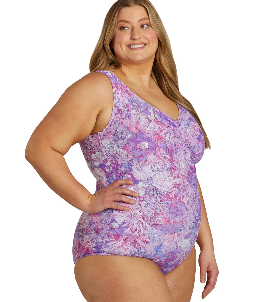 Sporti Plus Size Jungle Floral Conservative Printed Girl Leg One Piece Swimsuit - Image 10