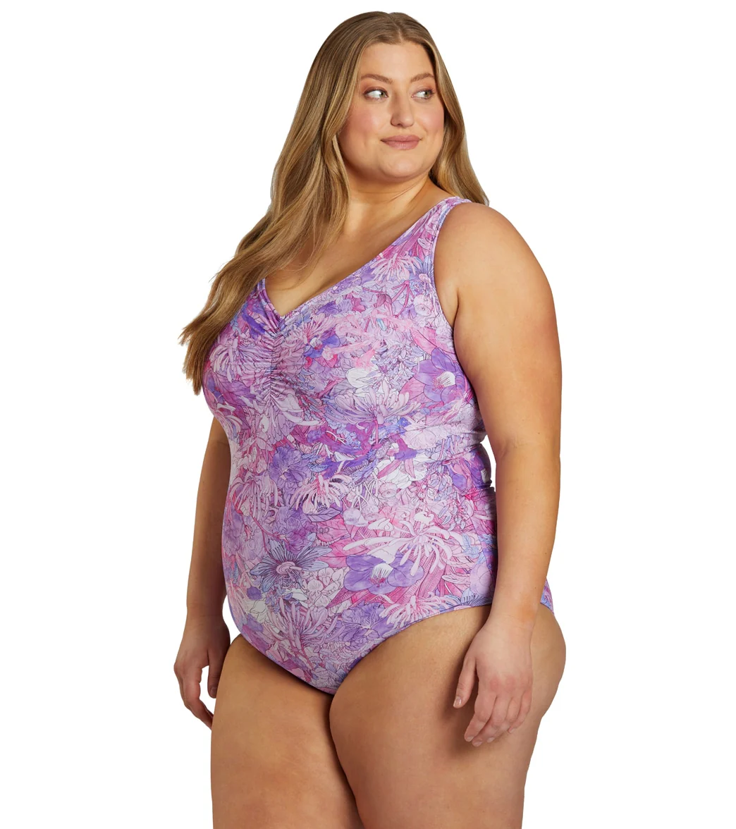 Sporti Plus Size Jungle Floral Conservative Printed Girl Leg One Piece Swimsuit - Image 11
