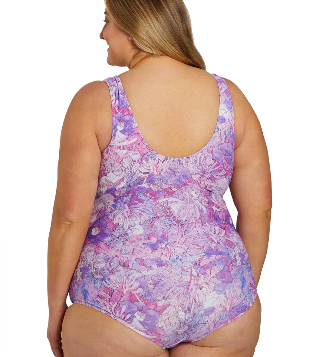 Sporti Plus Size Jungle Floral Conservative Printed Girl Leg One Piece Swimsuit - Image 12