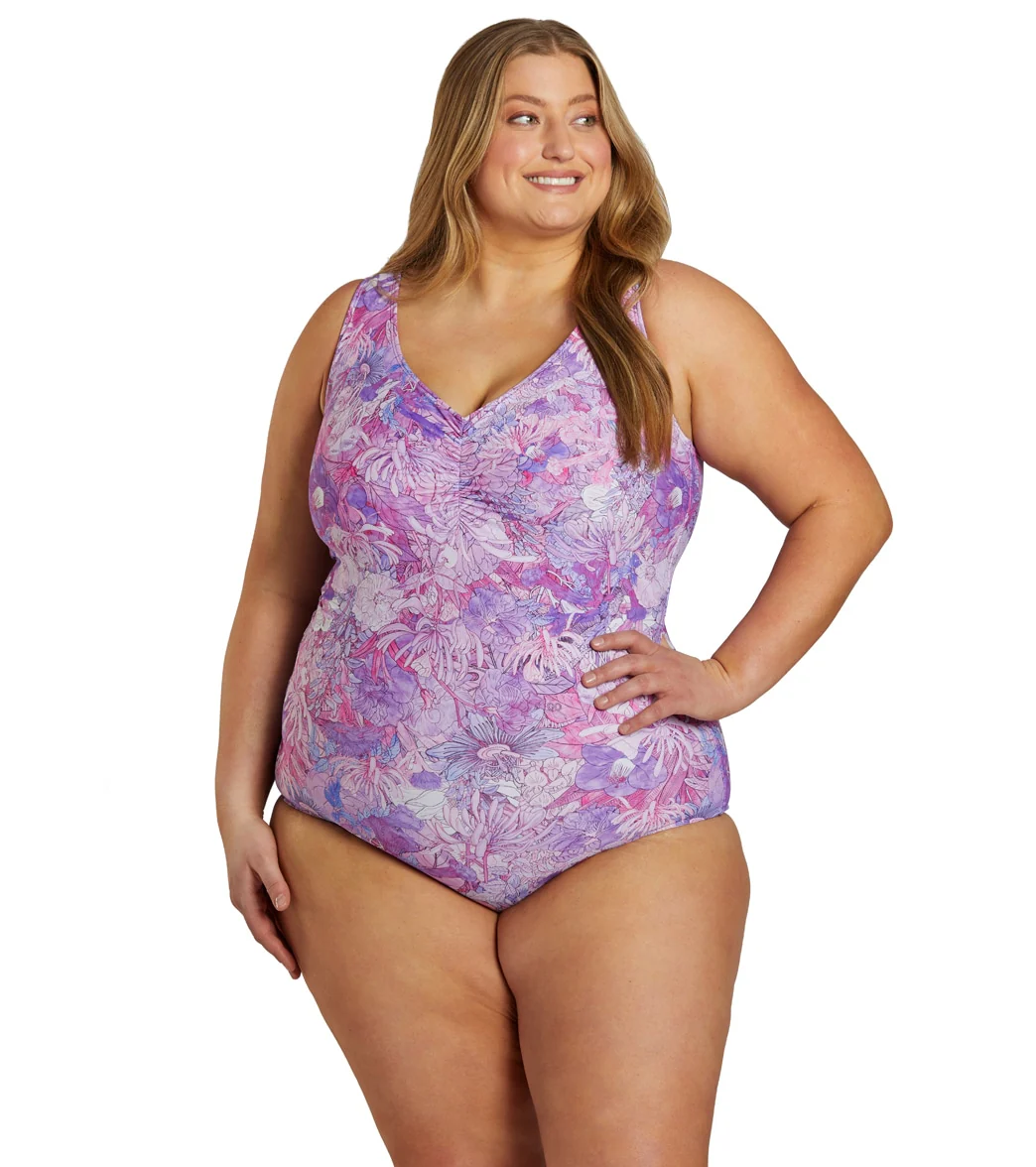Sporti Plus Size Jungle Floral Conservative Printed Girl Leg One Piece Swimsuit - Image 13