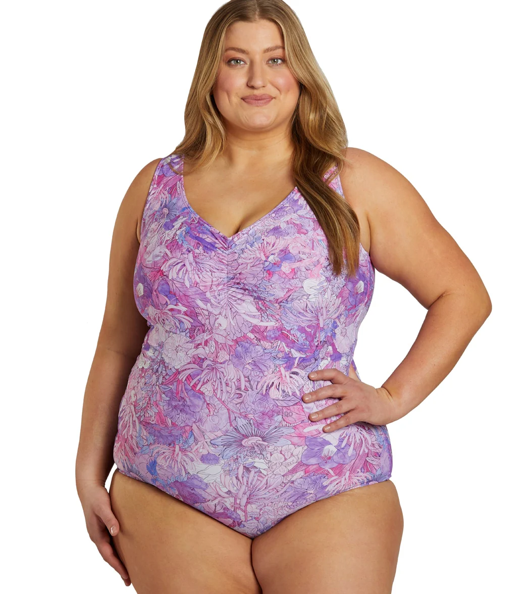 Sporti Plus Size Jungle Floral Conservative Printed Girl Leg One Piece Swimsuit - Image 17