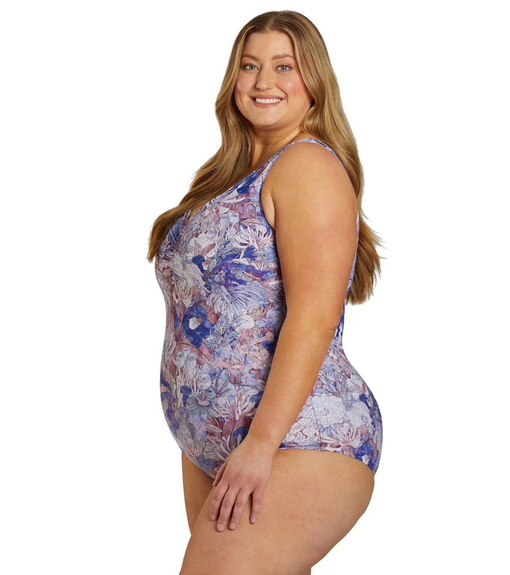 Sporti Plus Size Jungle Floral Conservative Printed Girl Leg One Piece Swimsuit - Image 3
