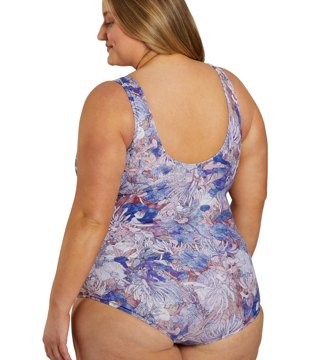 Sporti Plus Size Jungle Floral Conservative Printed Girl Leg One Piece Swimsuit - Image 4
