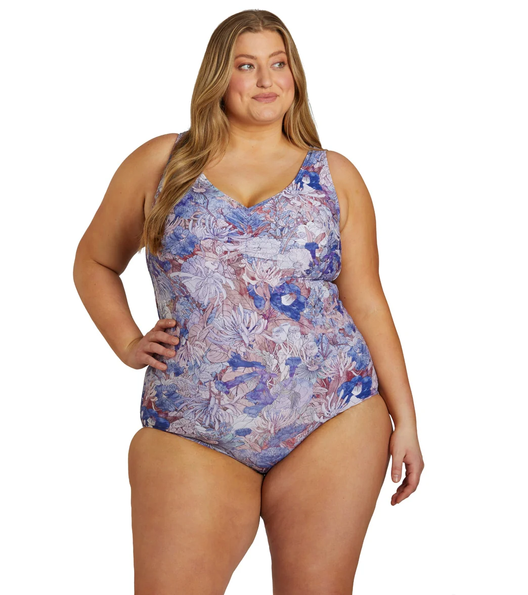 Sporti Plus Size Jungle Floral Conservative Printed Girl Leg One Piece Swimsuit - Image 5