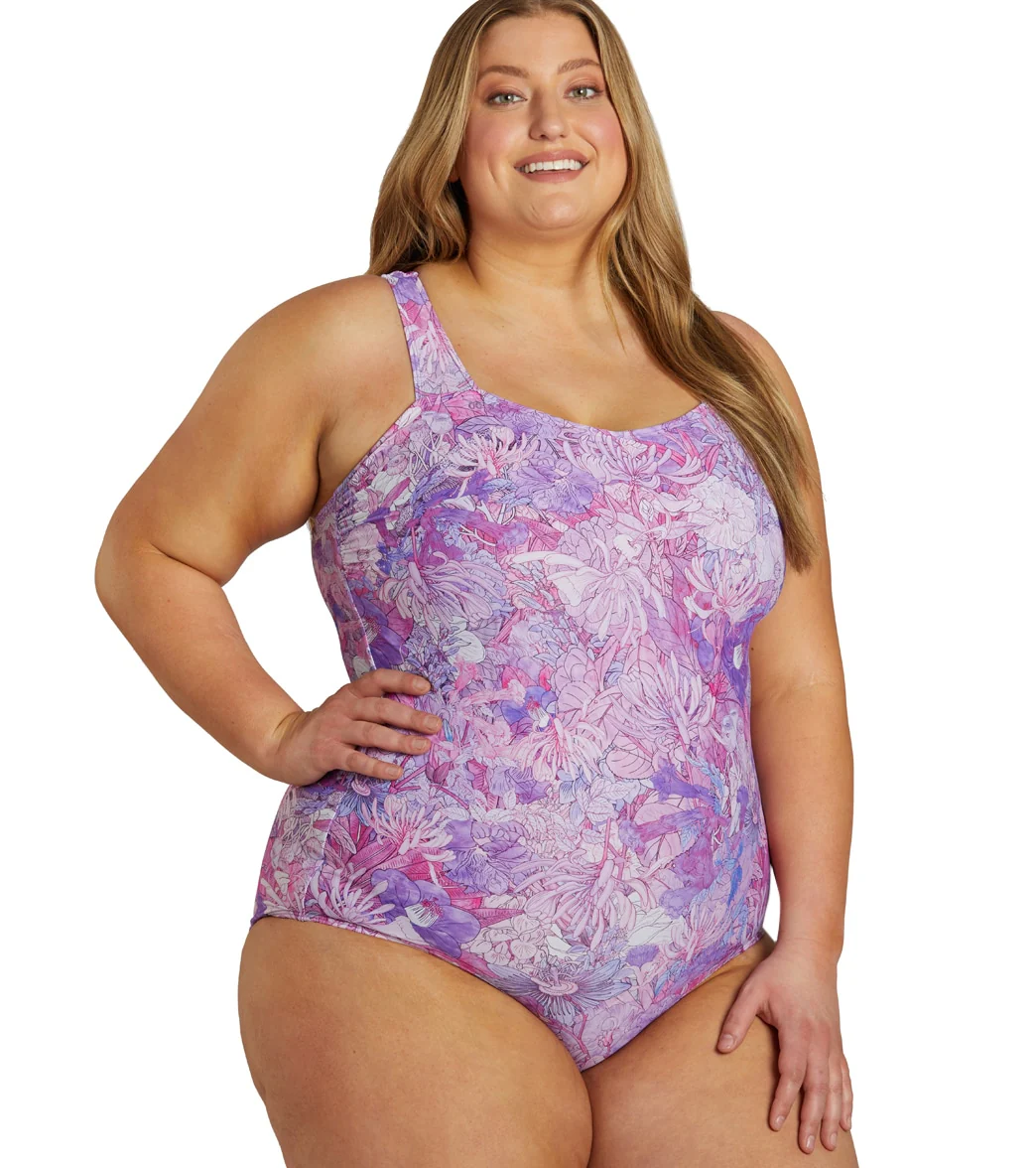 Sporti Plus Size Jungle Floral Moderate Printed Sweetheart One Piece Swimsuit - Image 14
