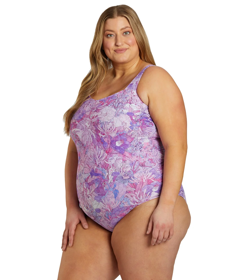 Sporti Plus Size Jungle Floral Moderate Printed Sweetheart One Piece Swimsuit - Image 15