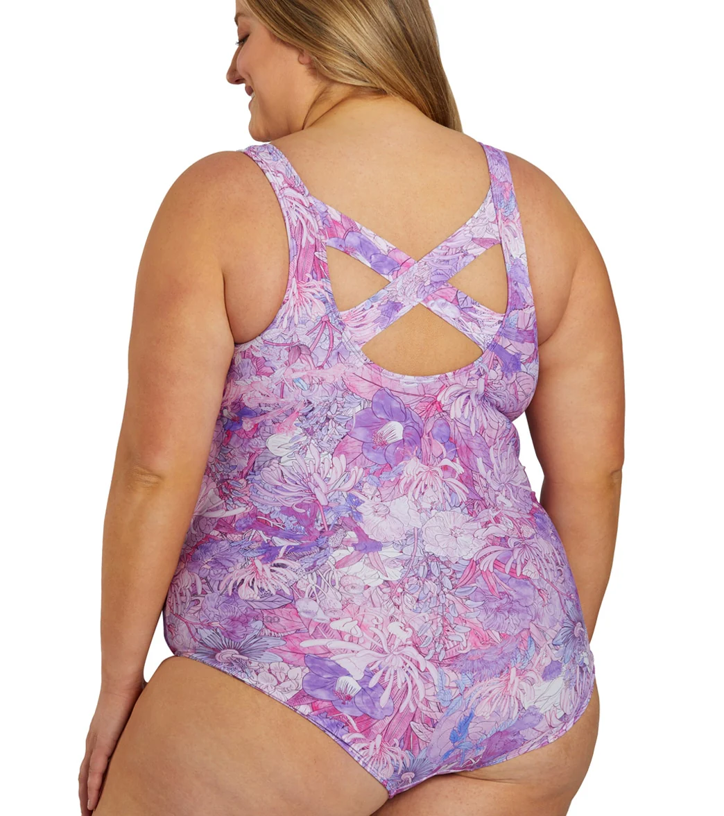 Sporti Plus Size Jungle Floral Moderate Printed Sweetheart One Piece Swimsuit - Image 16