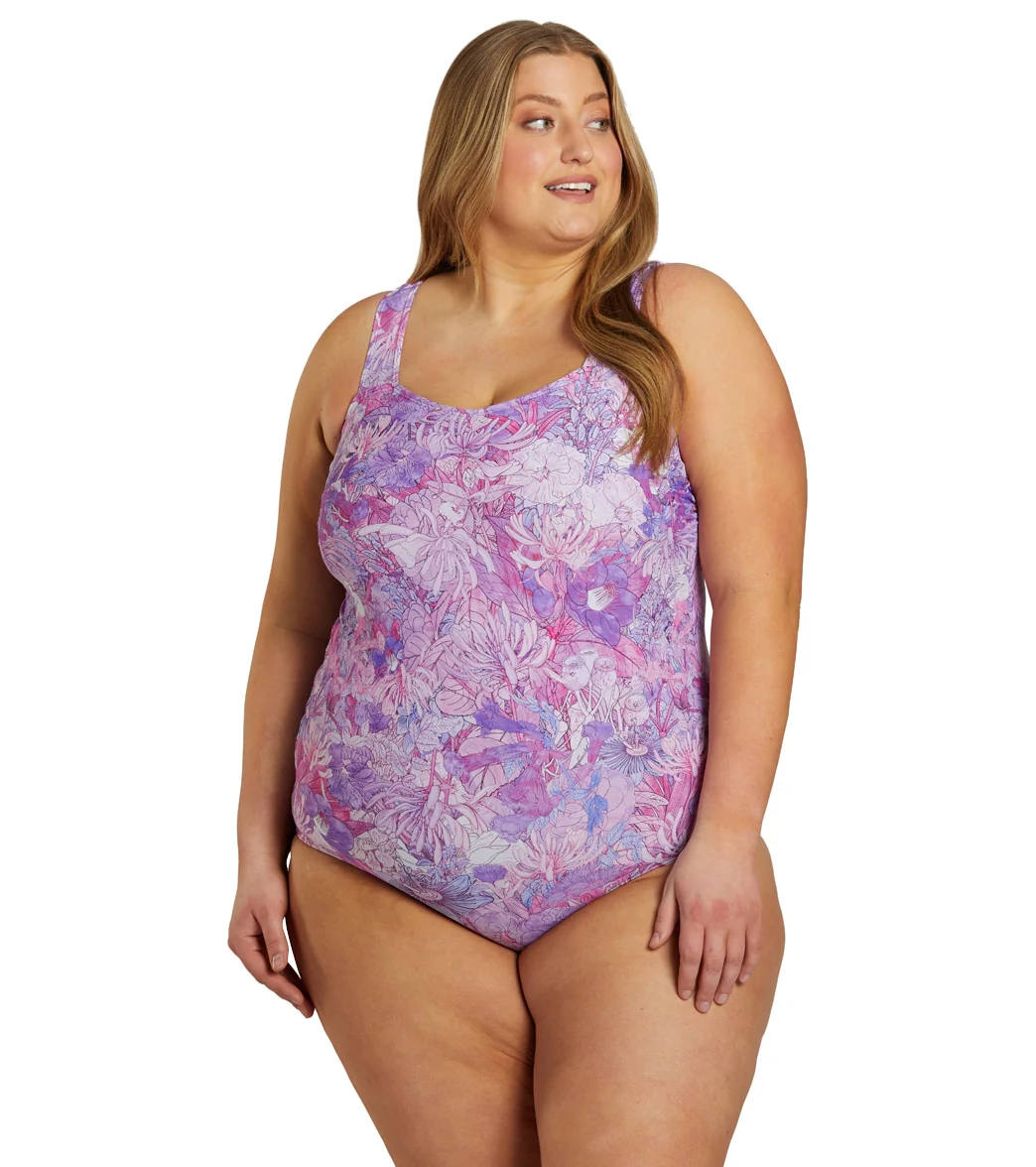 Sporti Plus Size Jungle Floral Moderate Printed Sweetheart One Piece Swimsuit - Image 17