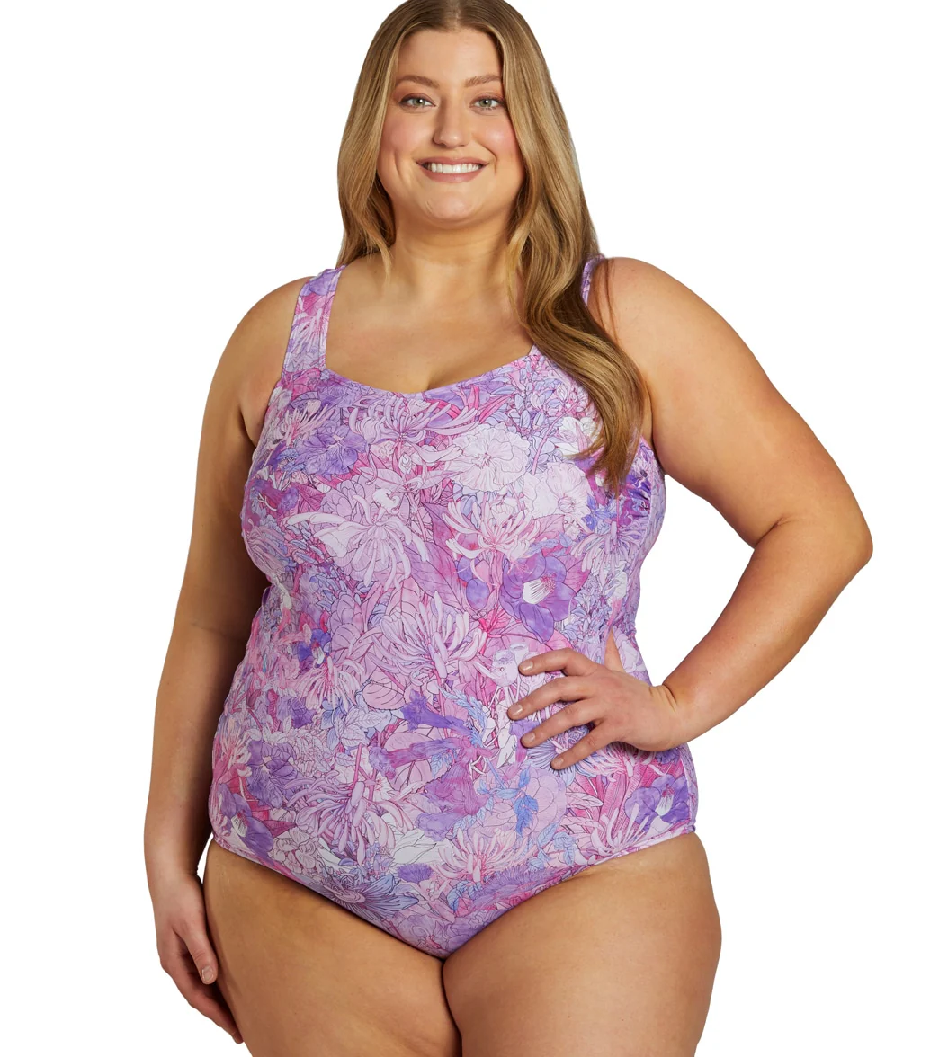 Sporti Plus Size Jungle Floral Moderate Printed Sweetheart One Piece Swimsuit - Image 21