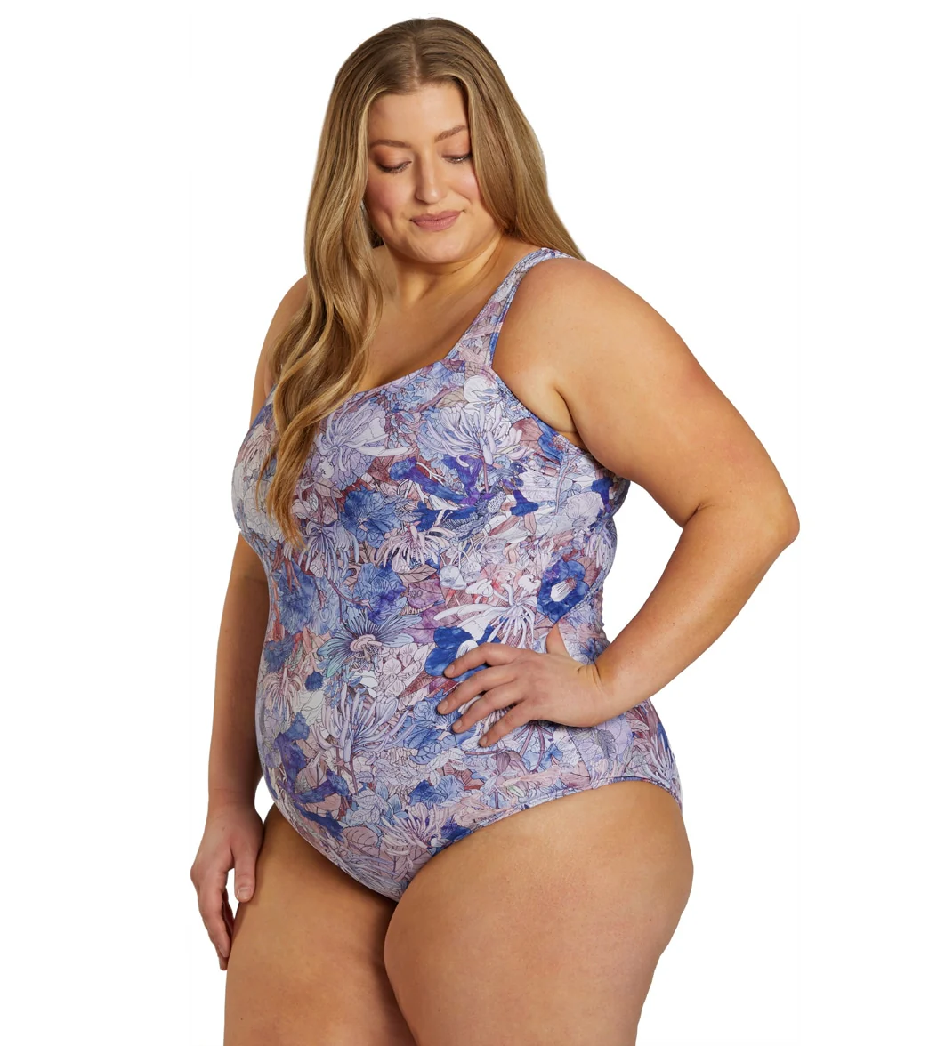 Sporti Plus Size Jungle Floral Moderate Printed Sweetheart One Piece Swimsuit - Image 3