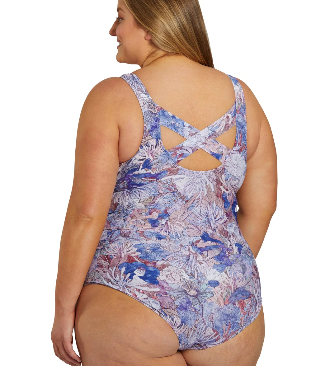 Sporti Plus Size Jungle Floral Moderate Printed Sweetheart One Piece Swimsuit - Image 4
