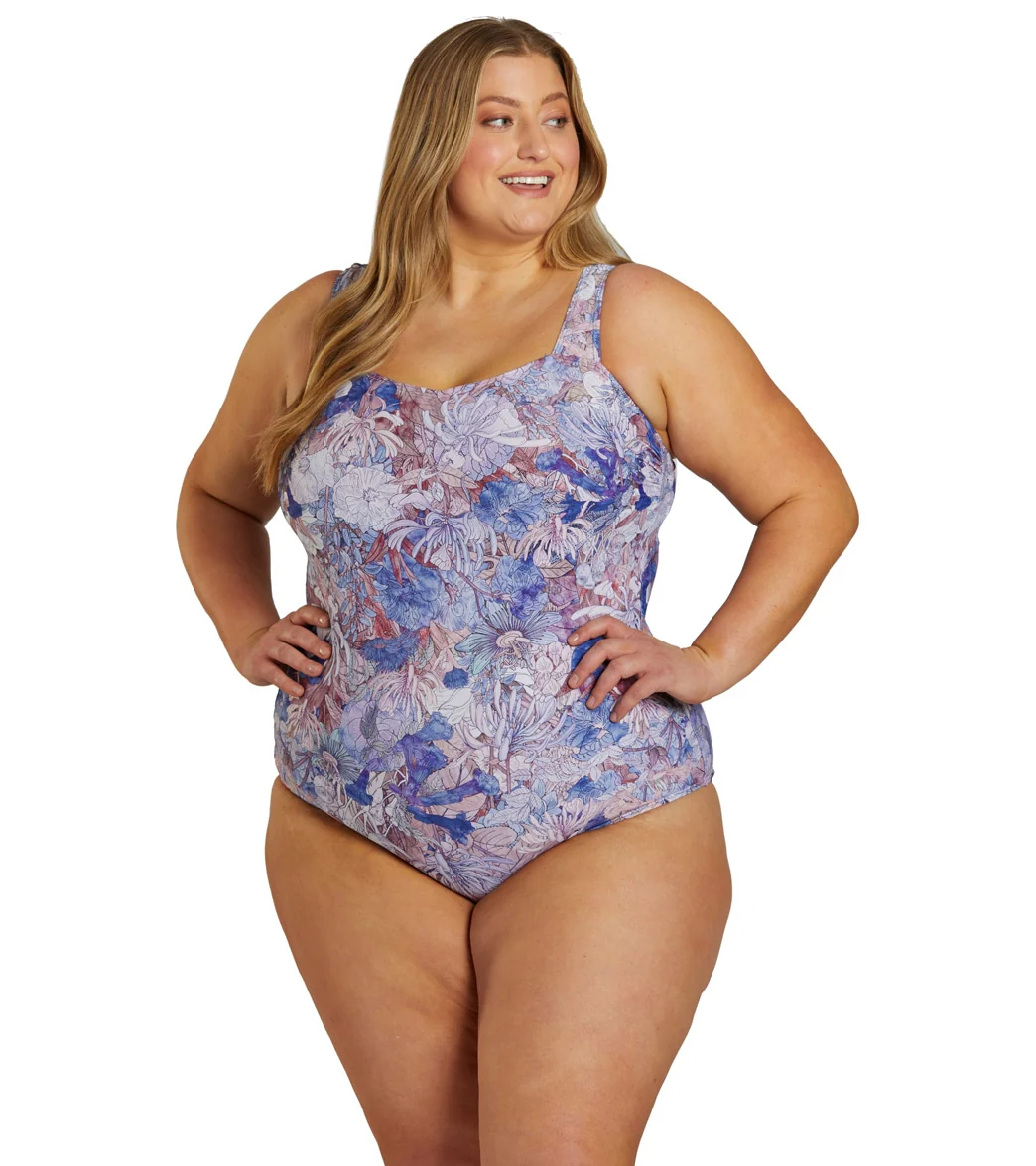Sporti Plus Size Jungle Floral Moderate Printed Sweetheart One Piece Swimsuit - Image 5