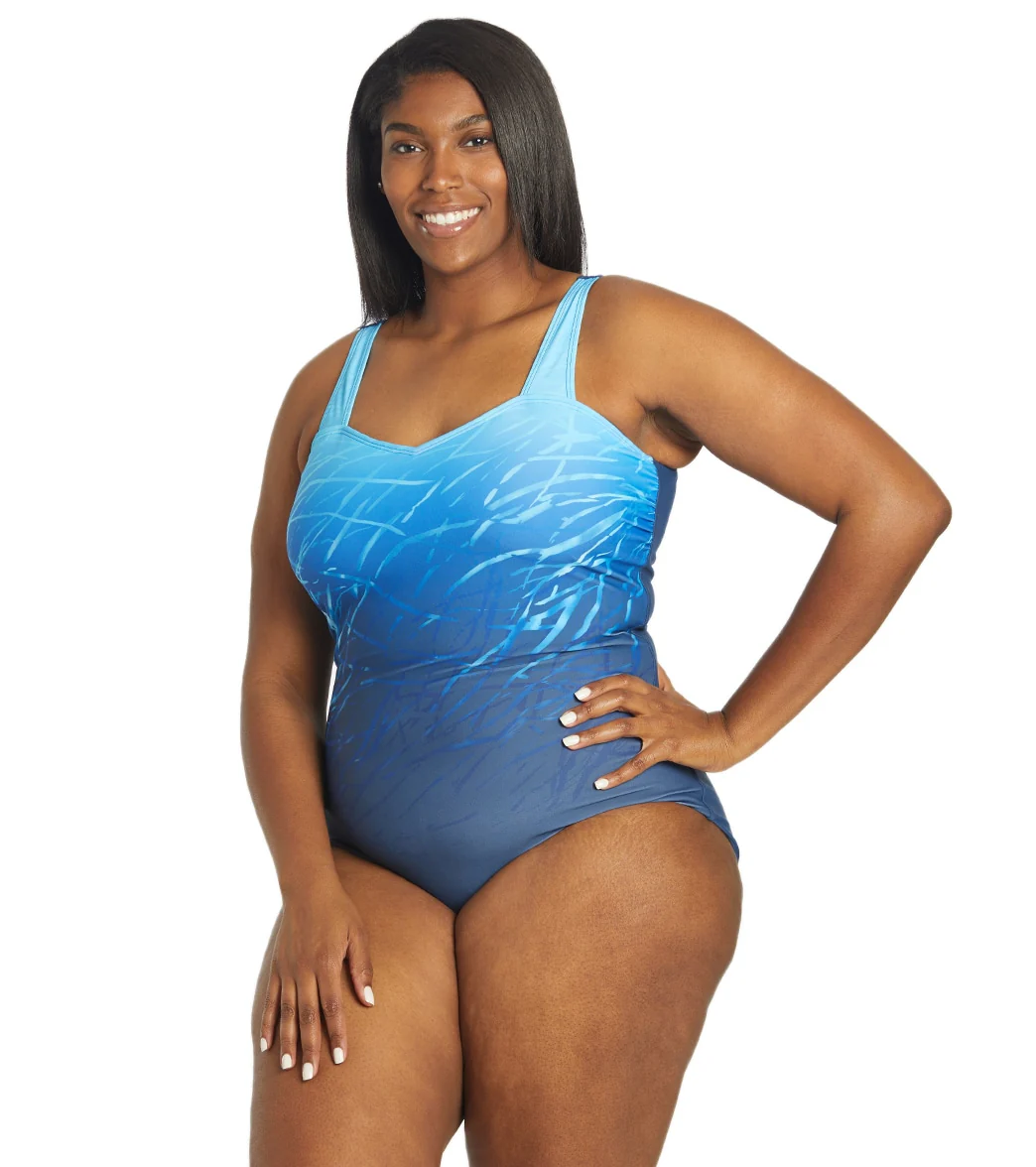 Sporti Plus Size Moderate Printed Ombre Sweetheart One Piece Swimsuit - Image 9