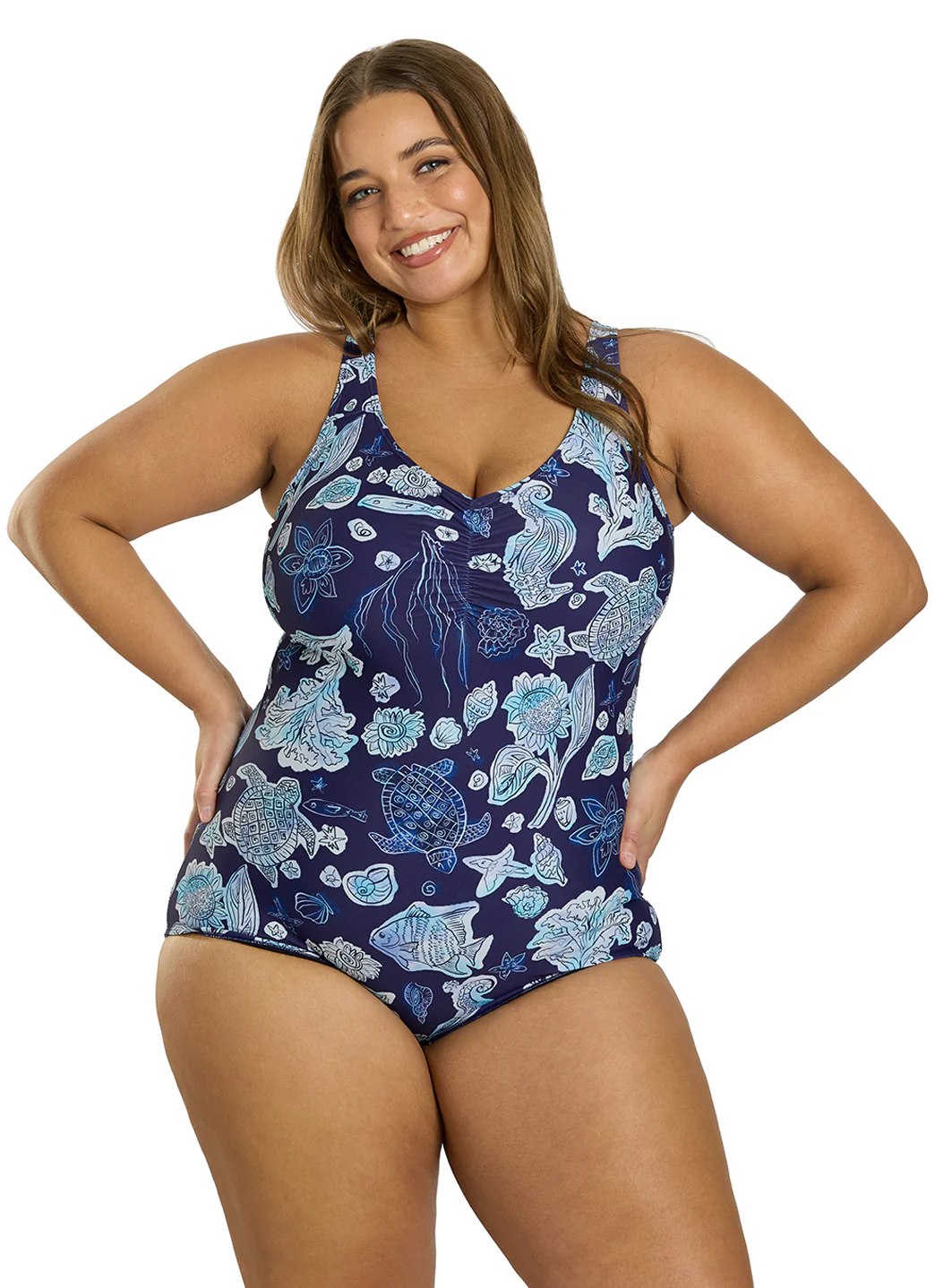 Sporti Plus Size Neptune's Reef Conservative Printed Girl Leg One Piece Swimsuit - Image 3