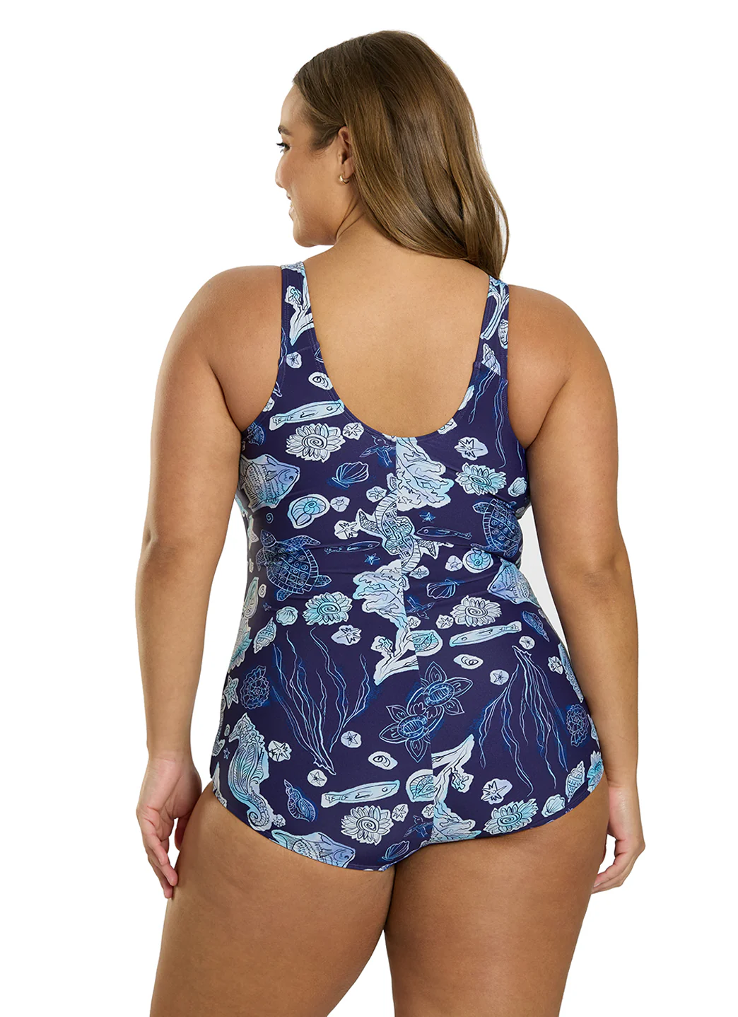 Sporti Plus Size Neptune's Reef Conservative Printed Girl Leg One Piece Swimsuit - Image 5