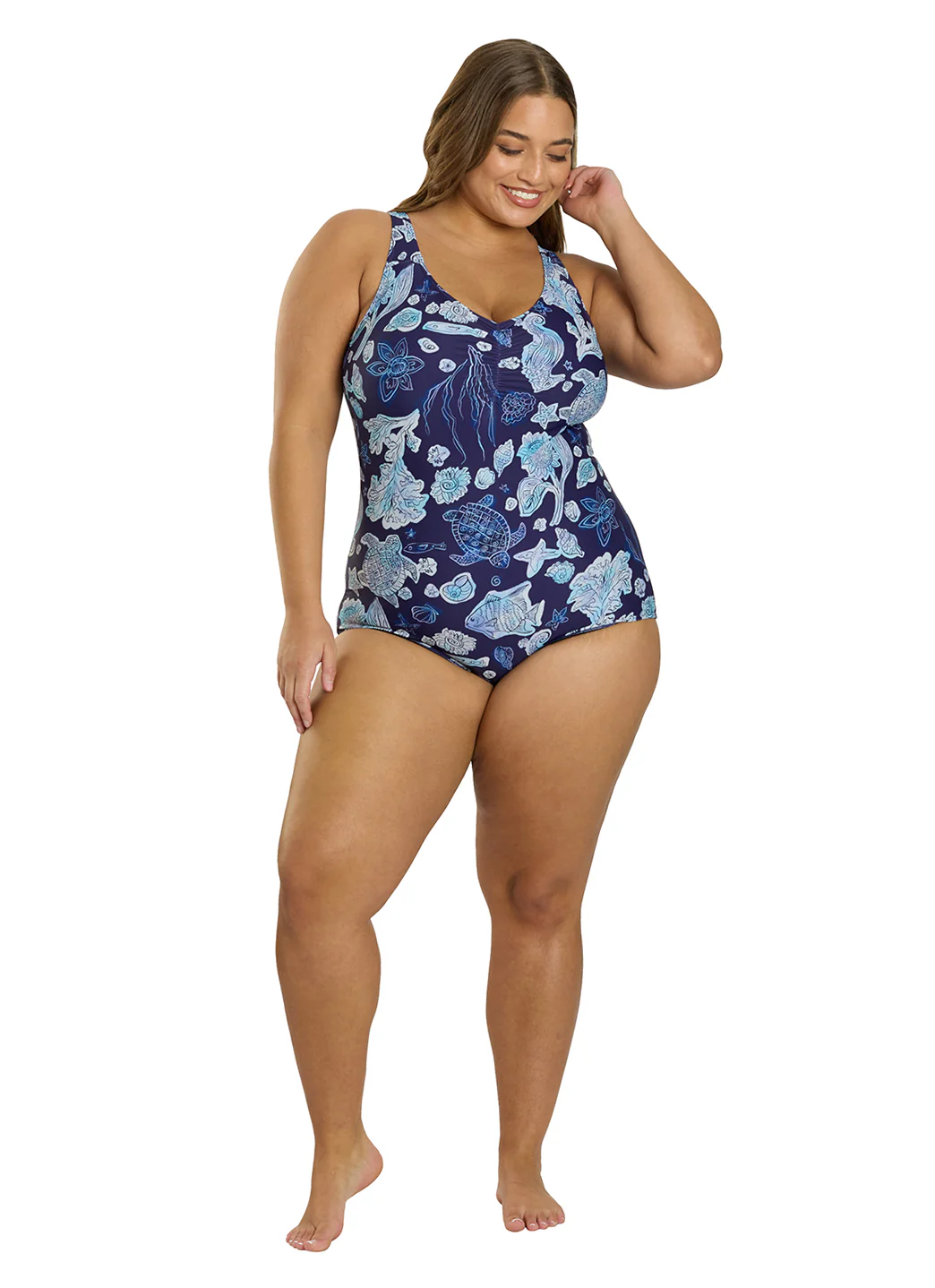 Sporti Plus Size Neptune's Reef Conservative Printed Girl Leg One Piece Swimsuit - Image 6
