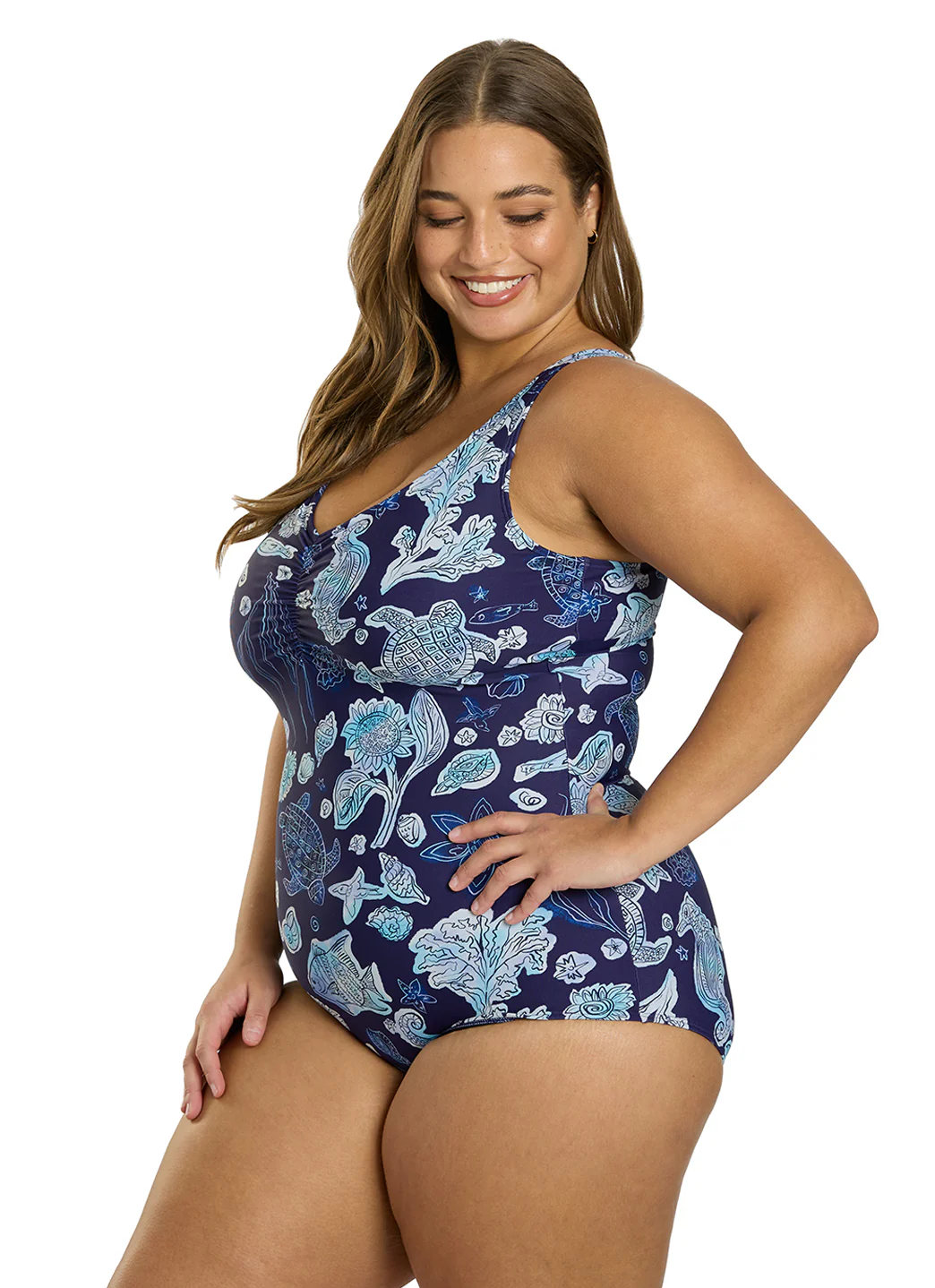 Sporti Plus Size Neptune's Reef Conservative Printed Girl Leg One Piece Swimsuit - Image 7