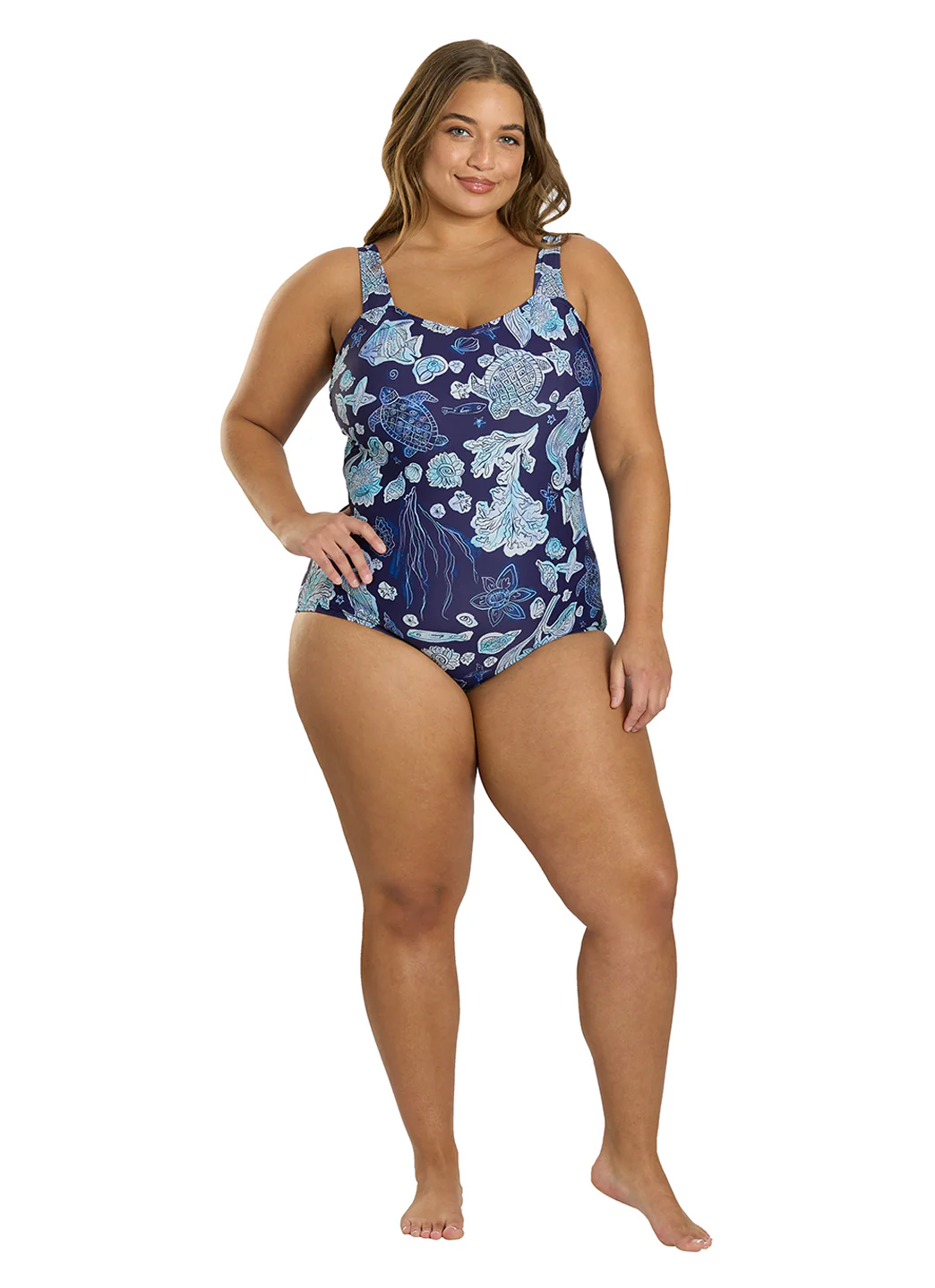 Sporti Plus Size Neptune's Reef Moderate Printed Sweetheart One Piece Swimsuit - Image 6