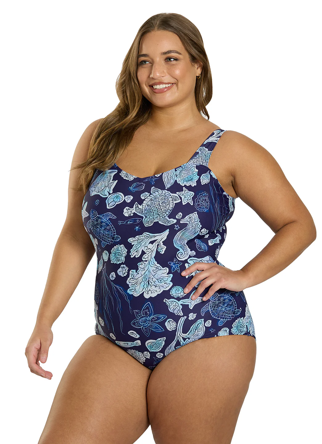 Sporti Plus Size Neptune's Reef Moderate Printed Sweetheart One Piece Swimsuit - Image 7