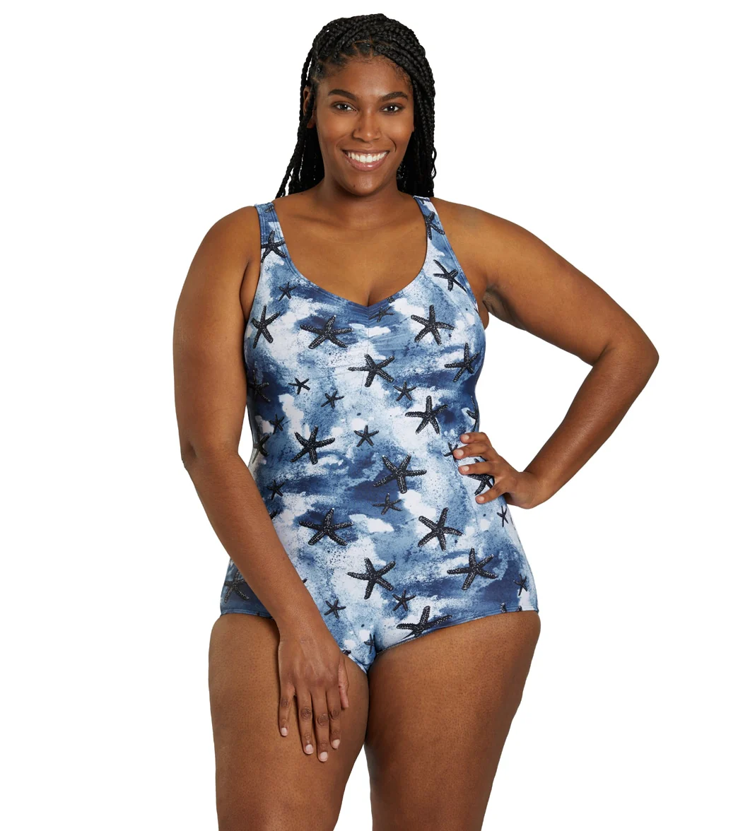Sporti Plus Size Sanibel Island Conservative Printed Girl Leg One Piece Swimsuit - Image 5