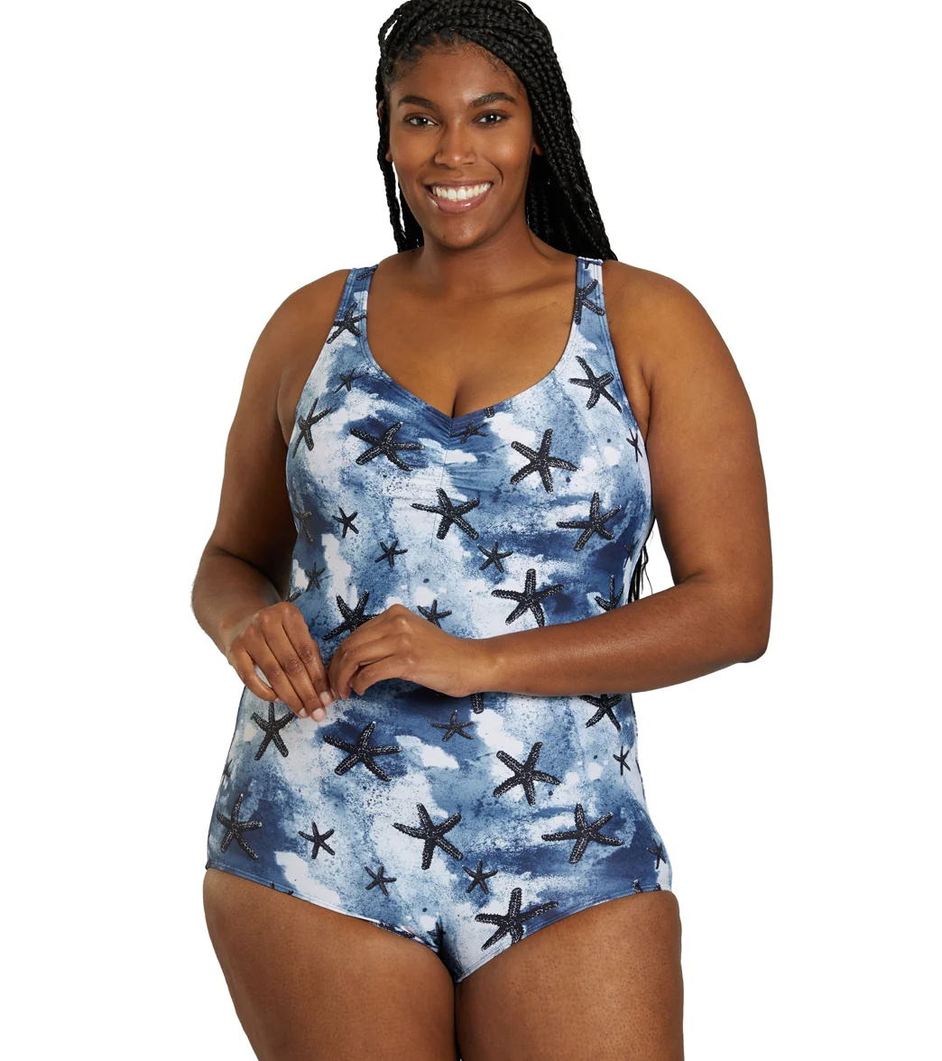 Sporti Plus Size Sanibel Island Conservative Printed Girl Leg One Piece Swimsuit - Image 7