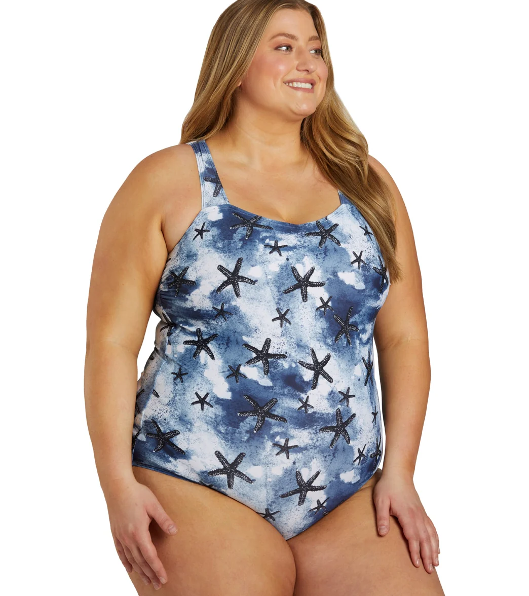 Sporti Plus Size Sanibel Island Moderate Printed Sweetheart One Piece Swimsuit - Image 2