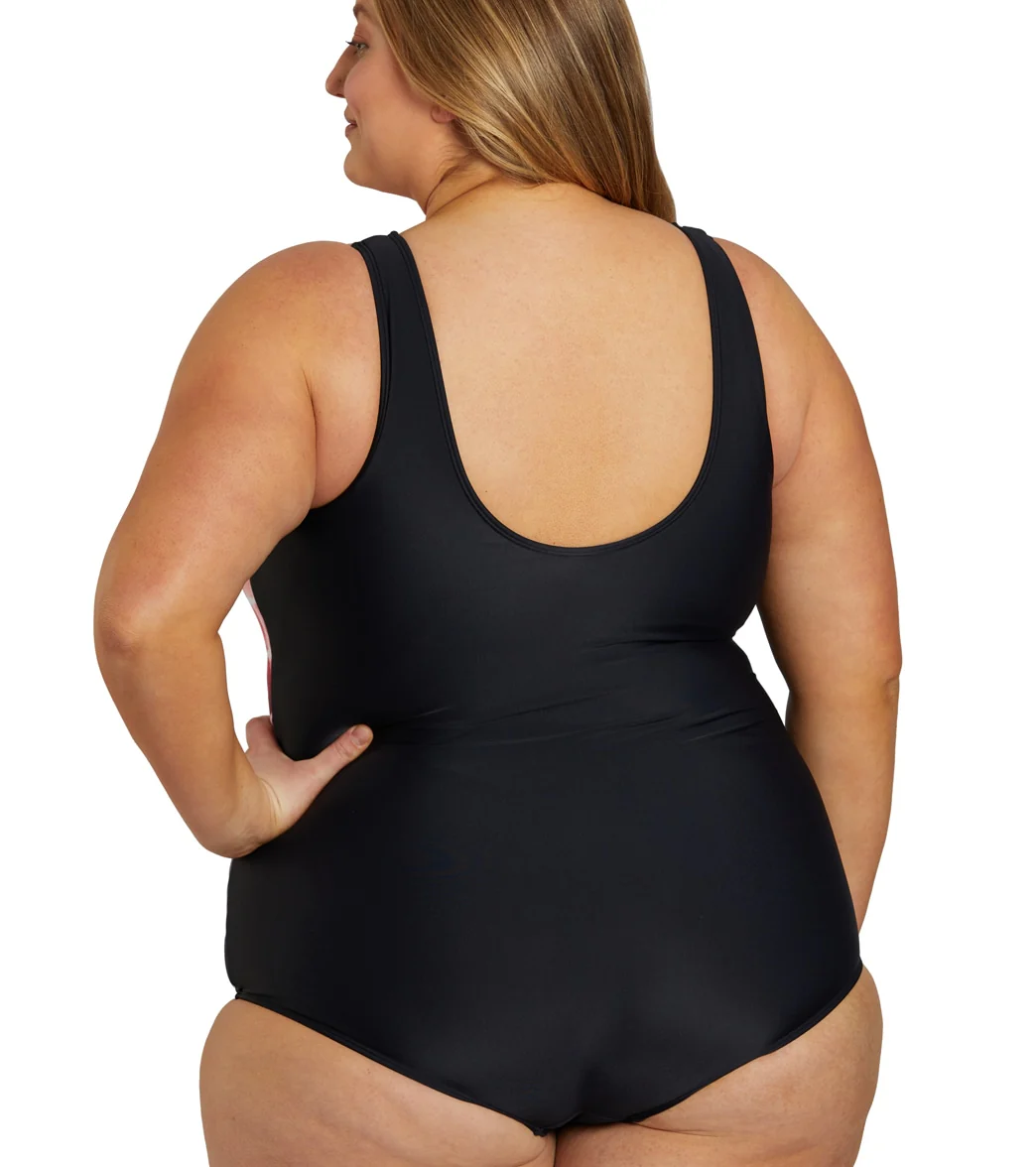 Sporti Plus Size Shibori Conservative Printed Ombre Girl Leg One Piece Swimsuit - Image 5