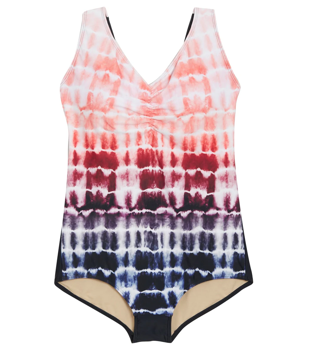 Sporti Plus Size Shibori Conservative Printed Ombre Girl Leg One Piece Swimsuit - Image 7