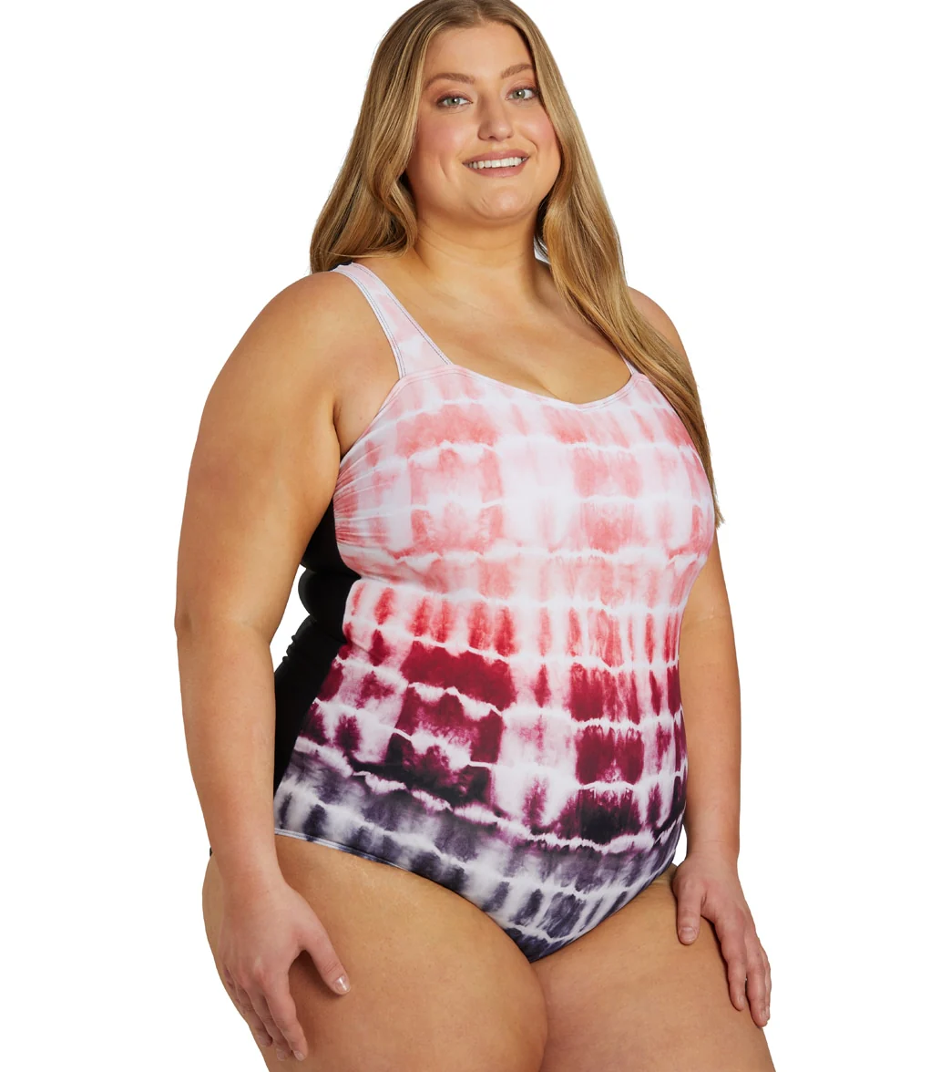 Sporti Plus Size Shibori Moderate Printed Ombre Sweetheart One Piece Swimsuit - Image 10