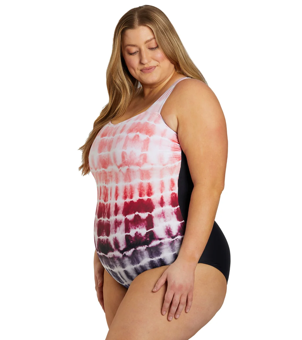 Sporti Plus Size Shibori Moderate Printed Ombre Sweetheart One Piece Swimsuit - Image 11