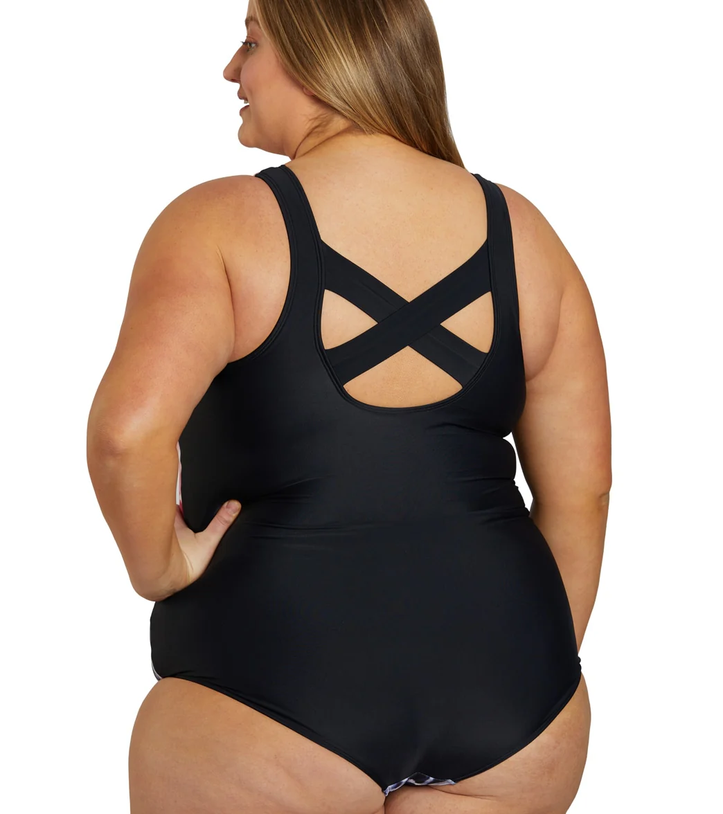 Sporti Plus Size Shibori Moderate Printed Ombre Sweetheart One Piece Swimsuit - Image 12