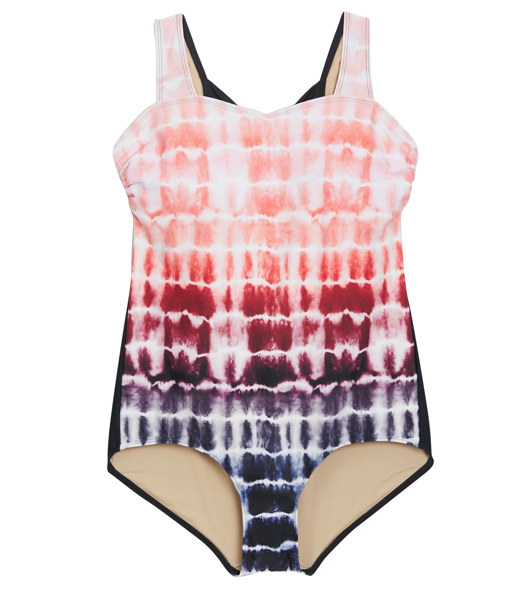 Sporti Plus Size Shibori Moderate Printed Ombre Sweetheart One Piece Swimsuit - Image 14