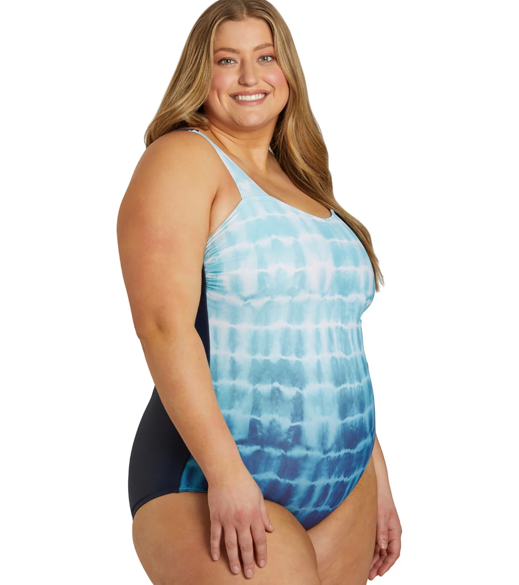 Sporti Plus Size Shibori Moderate Printed Ombre Sweetheart One Piece Swimsuit - Image 2