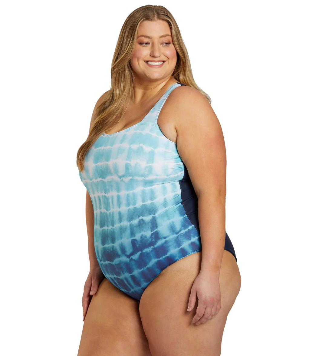 Sporti Plus Size Shibori Moderate Printed Ombre Sweetheart One Piece Swimsuit - Image 3