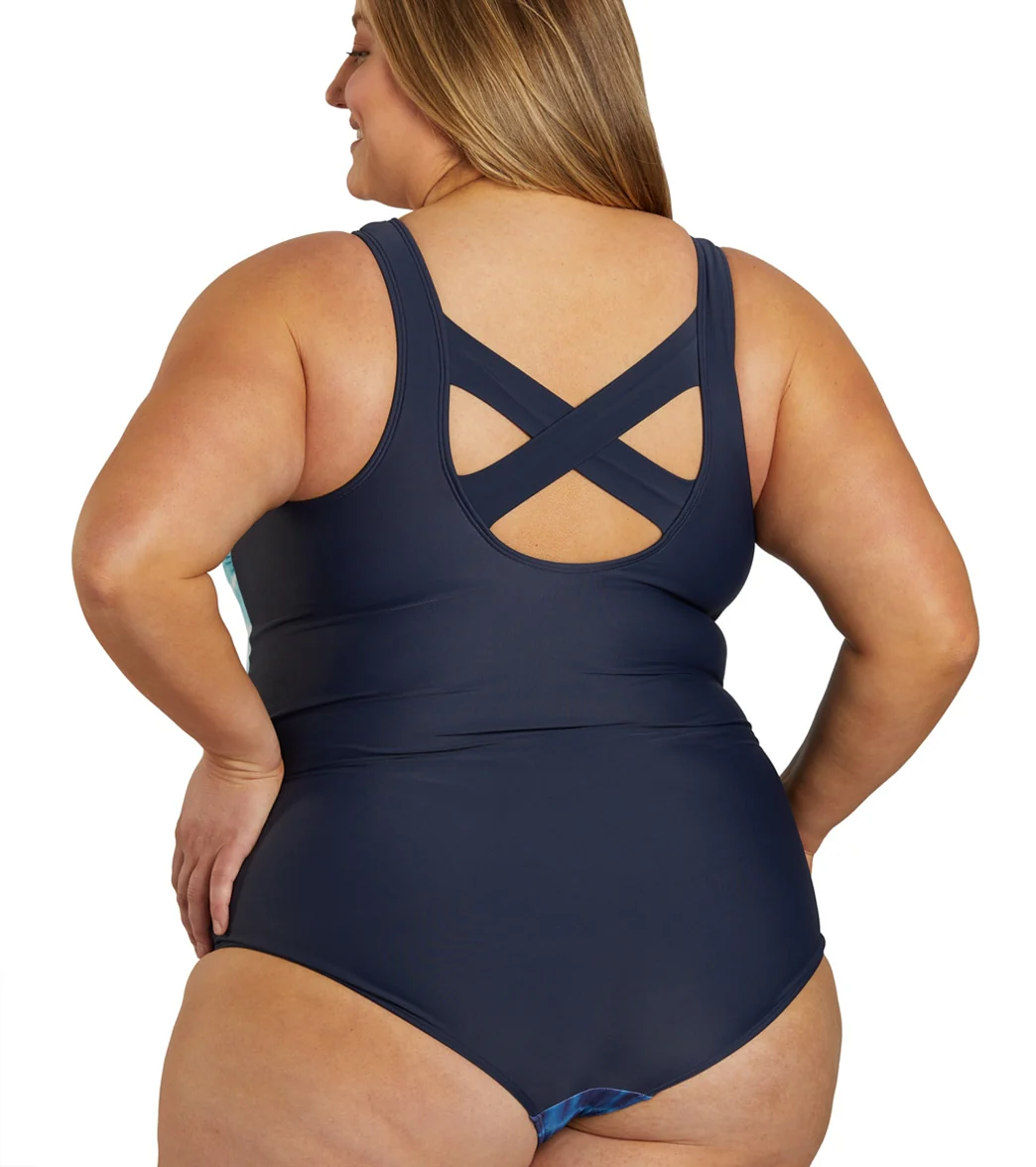 Sporti Plus Size Shibori Moderate Printed Ombre Sweetheart One Piece Swimsuit - Image 4